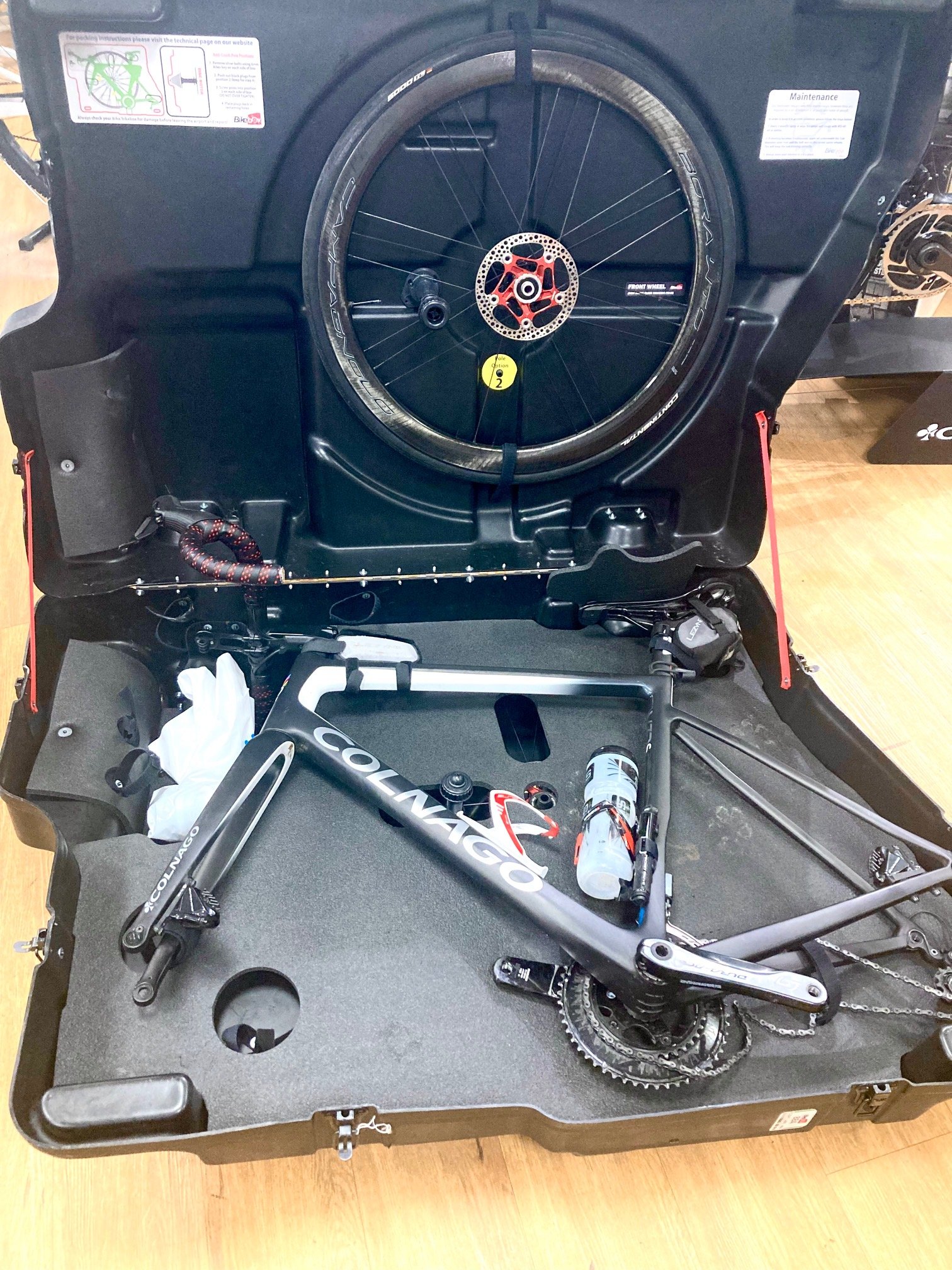 Bike properly secured in a sturdy bike box
